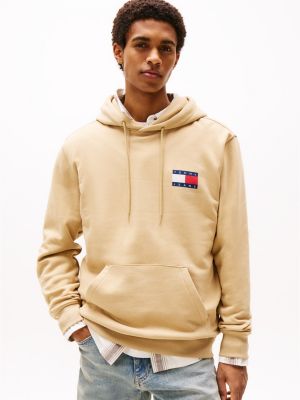 brown logo drawstring hoody for men tommy jeans