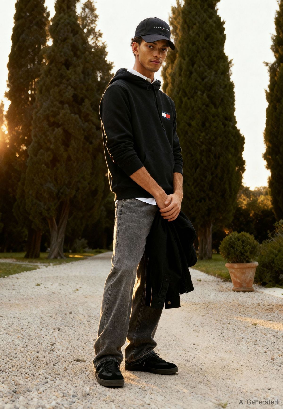 Tommy Badge Terry Fleece Hoody — Black
