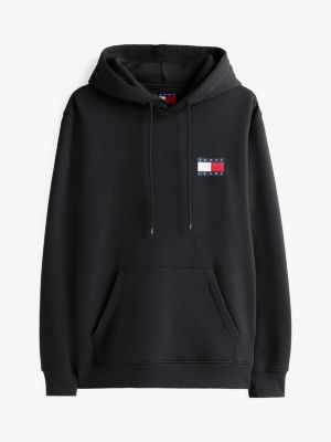 black tommy badge terry fleece hoody for men tommy jeans