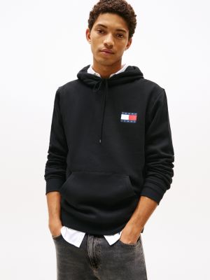 black hoodie met trekkoord en logo voor heren - tommy jeans