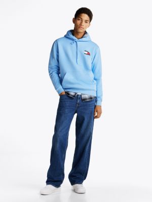 blue logo drawstring hoody for men tommy jeans