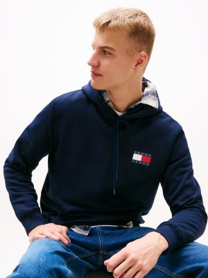 blue logo drawstring hoody for men tommy jeans