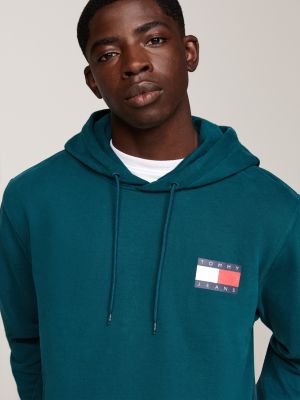 felpa con cappuccio, lacci e logo verde da uomini tommy jeans