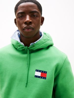 sweat à capuche à cordon de serrage et logo vert pour hommes tommy jeans