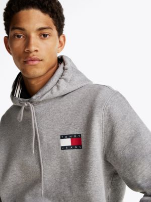 grey logo drawstring hoody for men tommy jeans