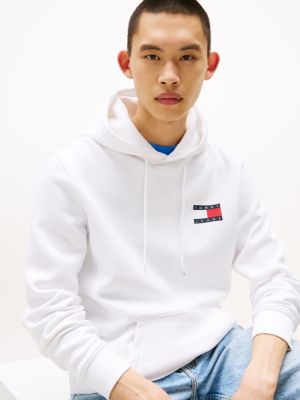 white logo drawstring hoody for men tommy jeans