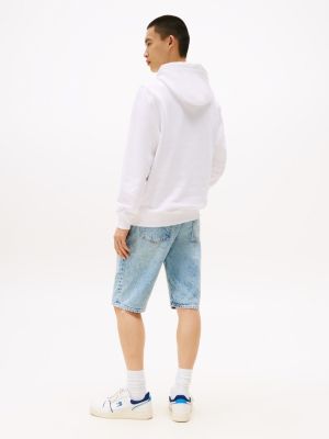 white logo drawstring hoody for men tommy jeans