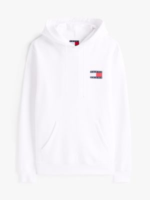 white tommy badge terry fleece hoody for men tommy jeans