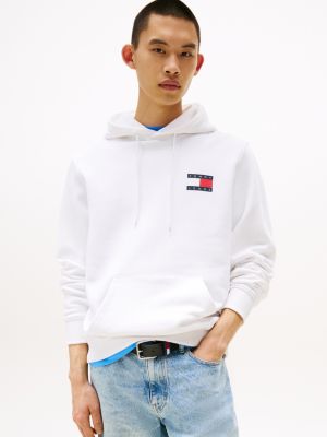 white logo drawstring hoody for men tommy jeans