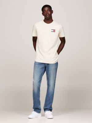 t-shirt slim fit con logo grigio da uomini tommy jeans