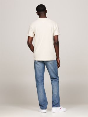 t-shirt slim fit con logo grigio da uomini tommy jeans