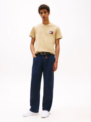 brown tommy badge slim t-shirt for men tommy jeans