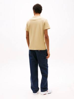 brown tommy badge slim t-shirt for men tommy jeans