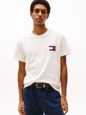 beige katoenen slim fit t-shirt met logo voor heren - tommy jeans