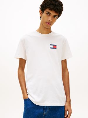 t-shirt slim en jersey col ras-du-cou et logo white pour hommes tommy jeans
