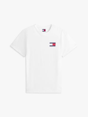 camiseta de corte slim con parche de tommy blanco de hombres tommy jeans