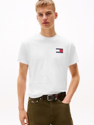 white katoenen slim fit t-shirt met logo voor heren - tommy jeans