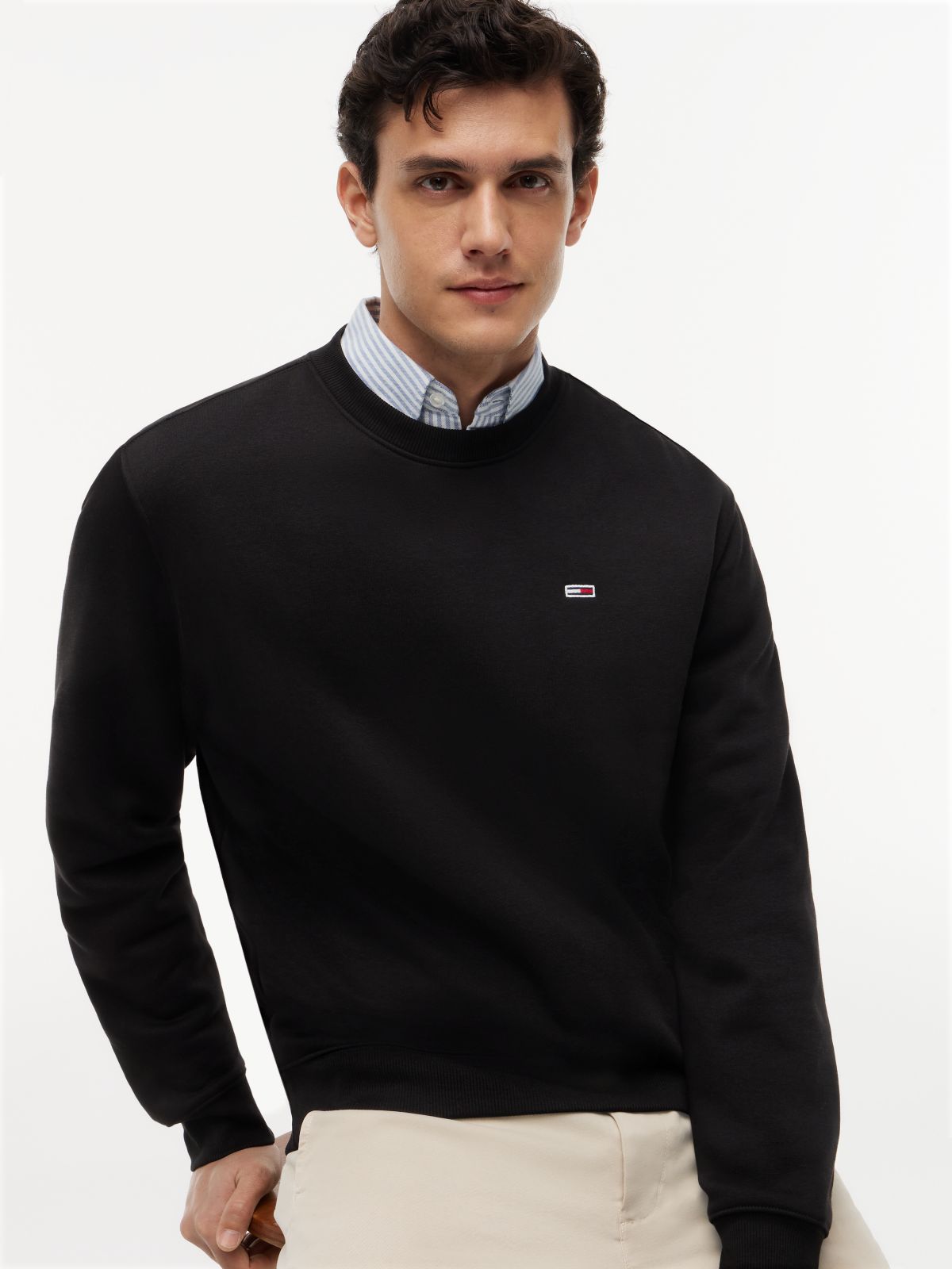 Tommy Flag Brushed Fleece Sweatshirt — Black