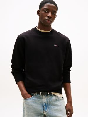 black brushed fleece sweatshirt for men tommy jeans