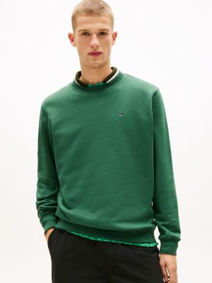 sweat tommy flag en molleton brossé green pour hommes tommy jeans