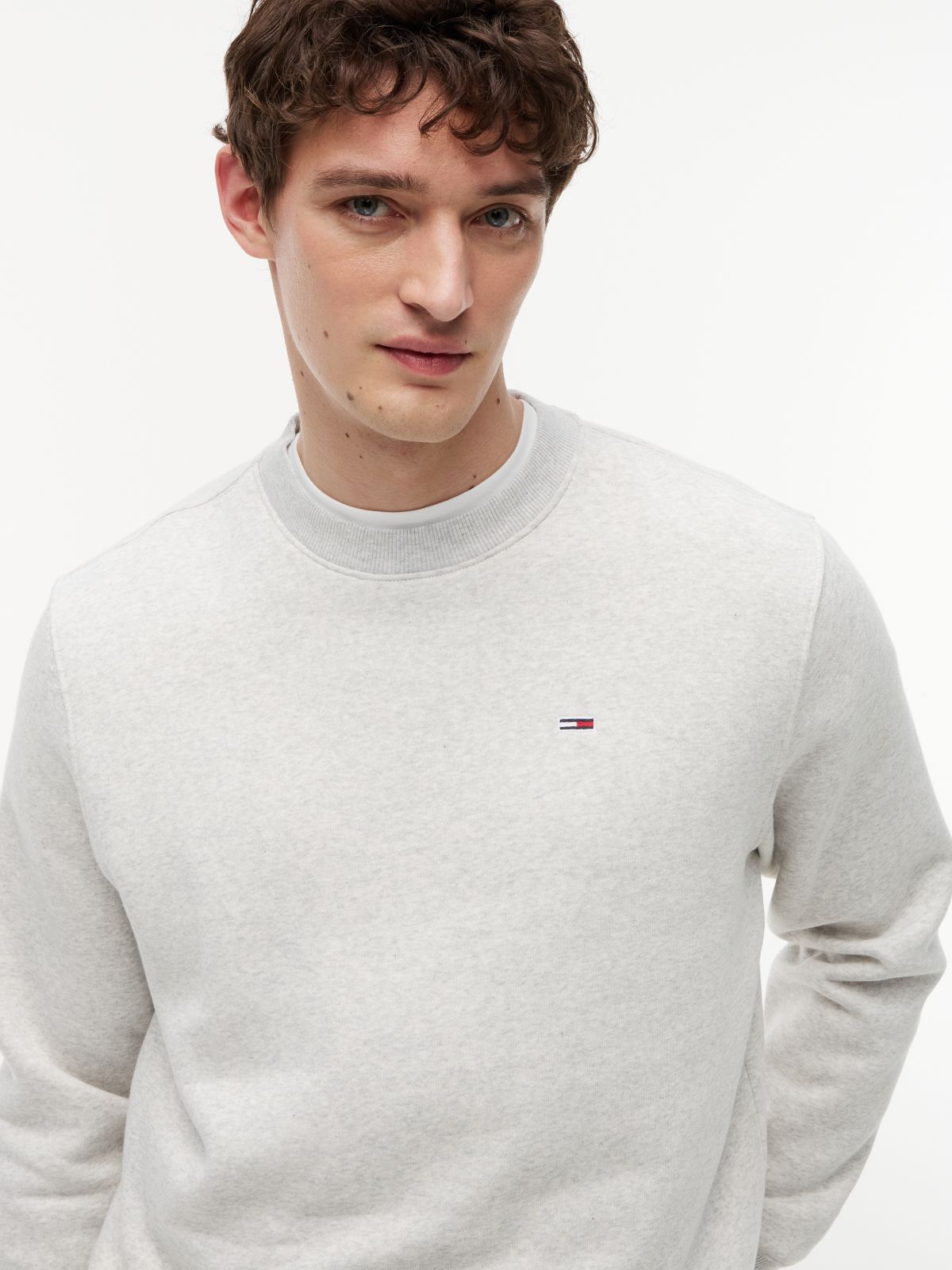 Tommy Flag Brushed Fleece Sweatshirt — Grey