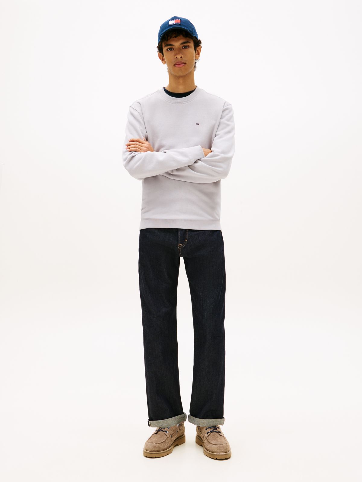 Tommy Flag Brushed Fleece Sweatshirt — Grey