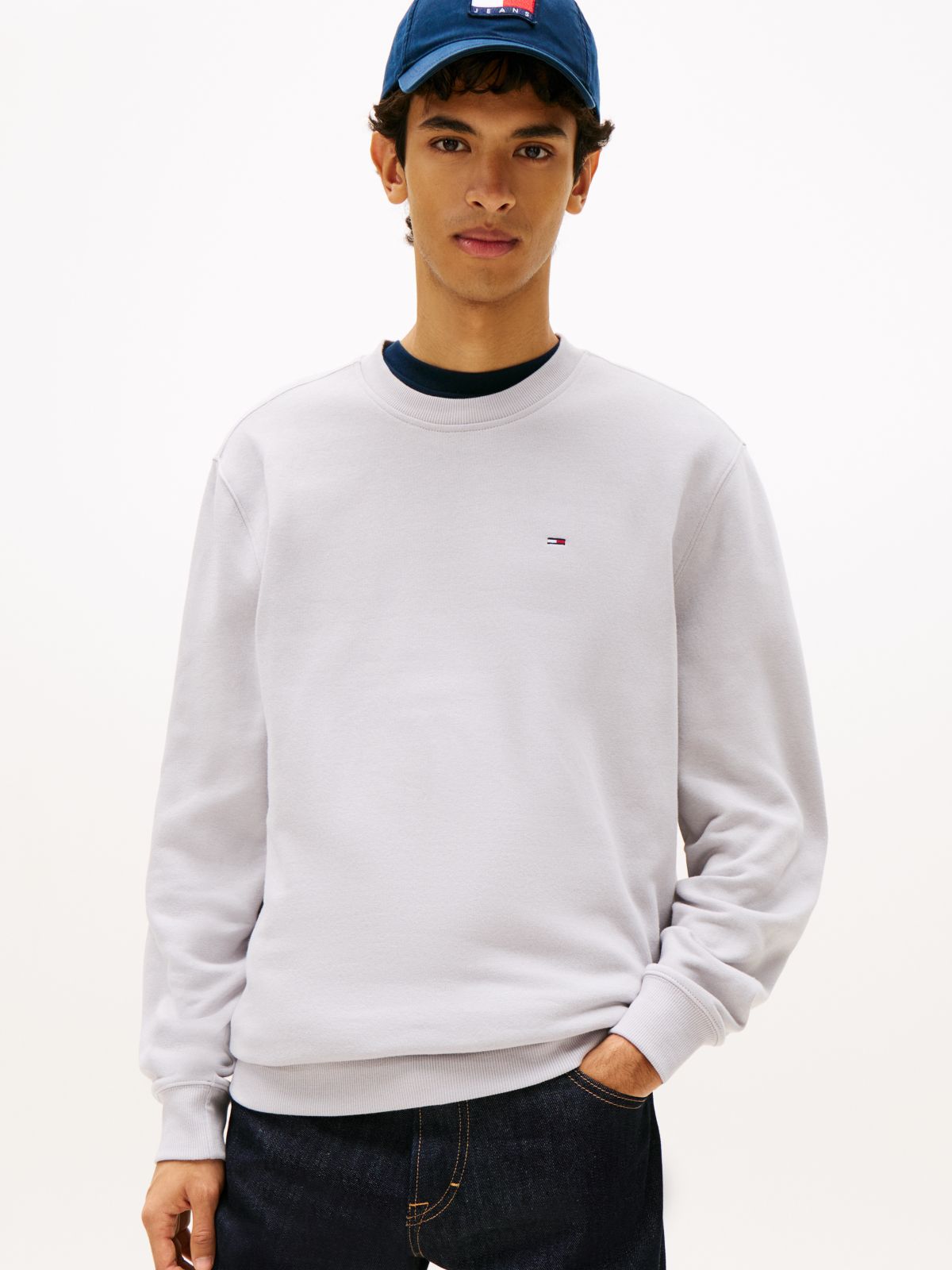 Tommy Flag Brushed Fleece Sweatshirt — Grey