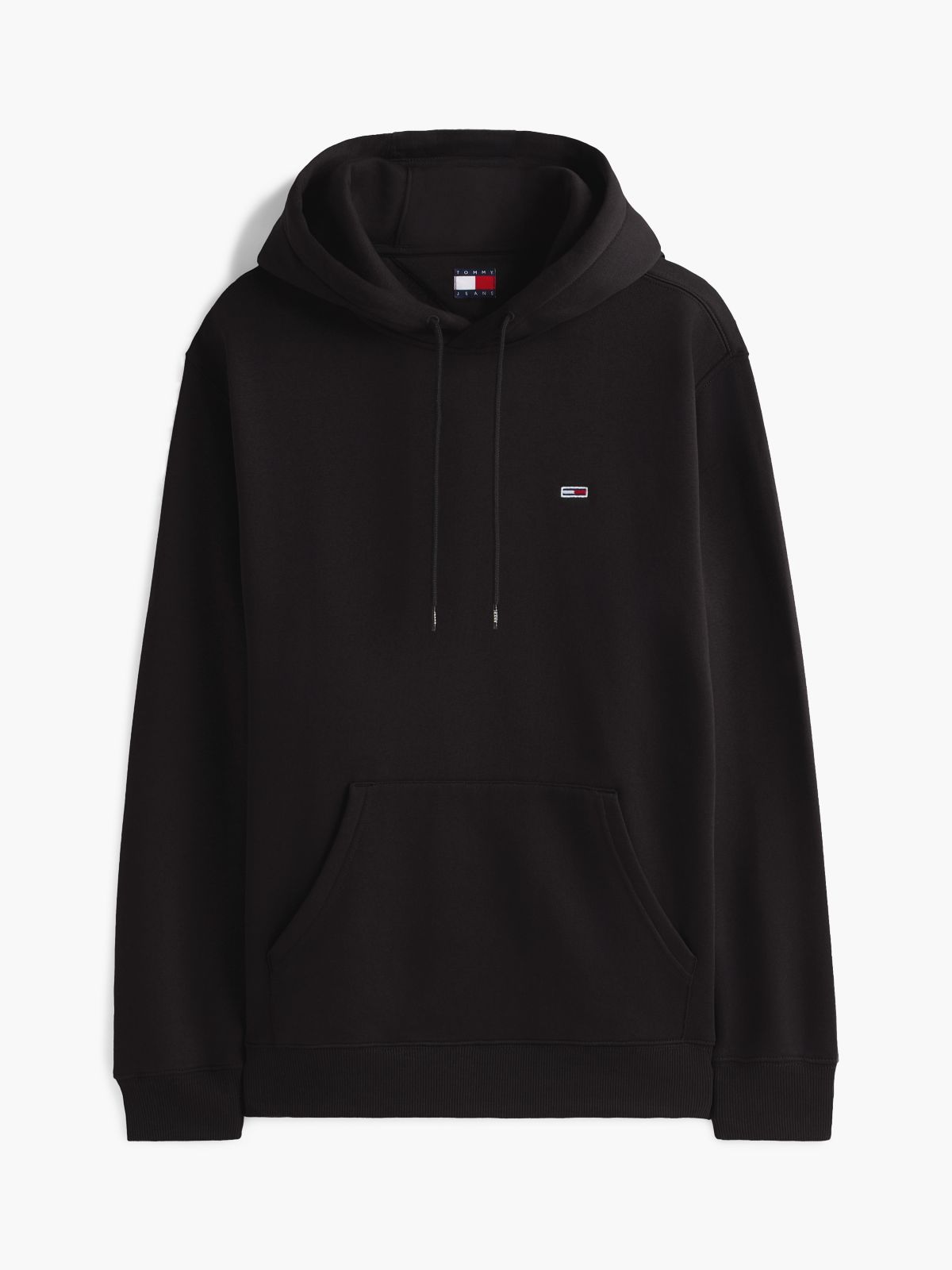 Flag Embroidery Fleece Drawstring Hoody — Black