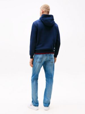 sweat à capuche en molleton brossé bleu pour hommes tommy jeans