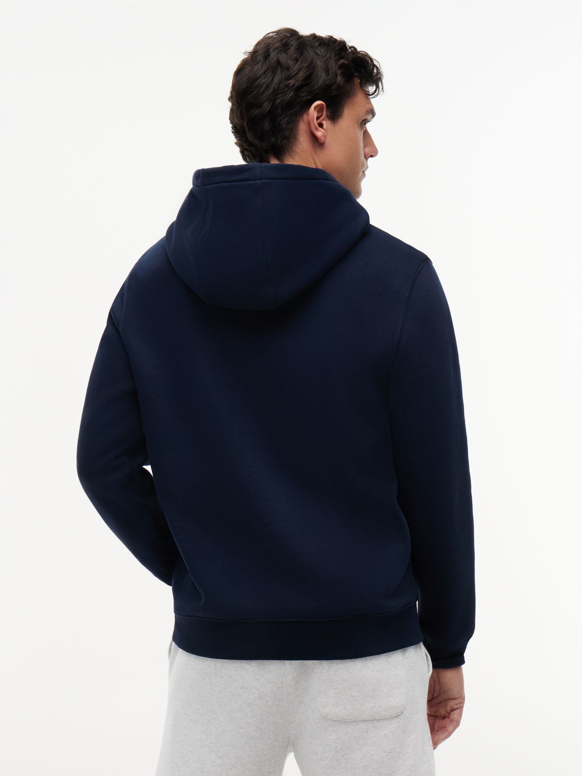 Flag Embroidery Fleece Drawstring Hoody — Blue