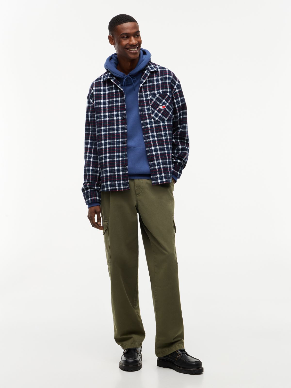 Flag Embroidery Fleece Drawstring Hoody — Blue