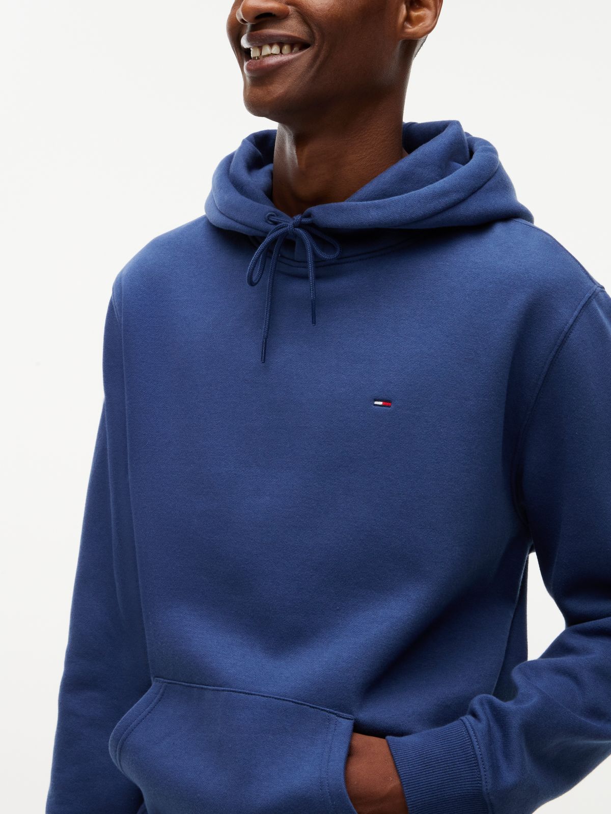 Flag Embroidery Fleece Drawstring Hoody — Blue