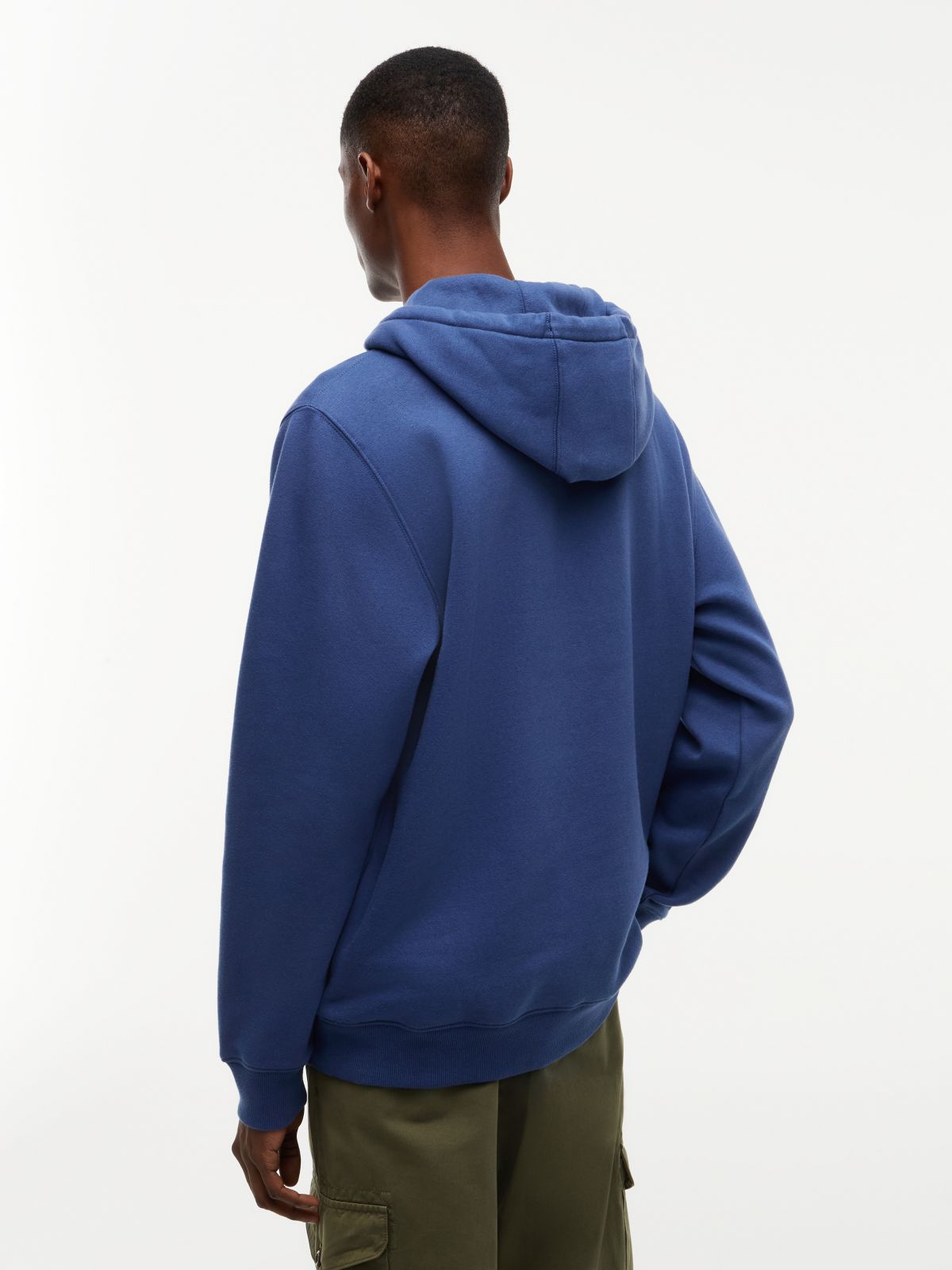Flag Embroidery Fleece Drawstring Hoody — Blue