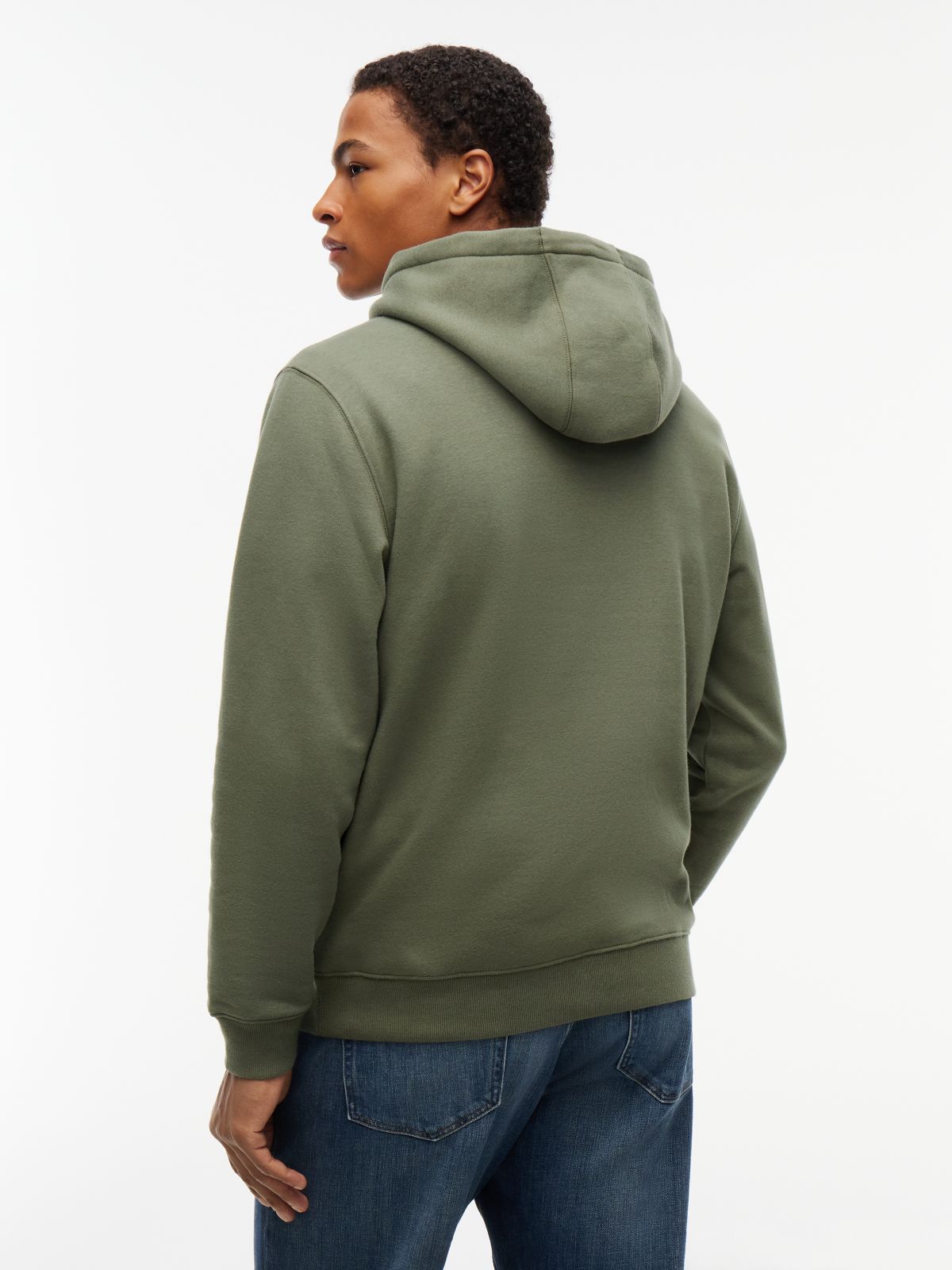 Flag Embroidery Fleece Drawstring Hoody — Green