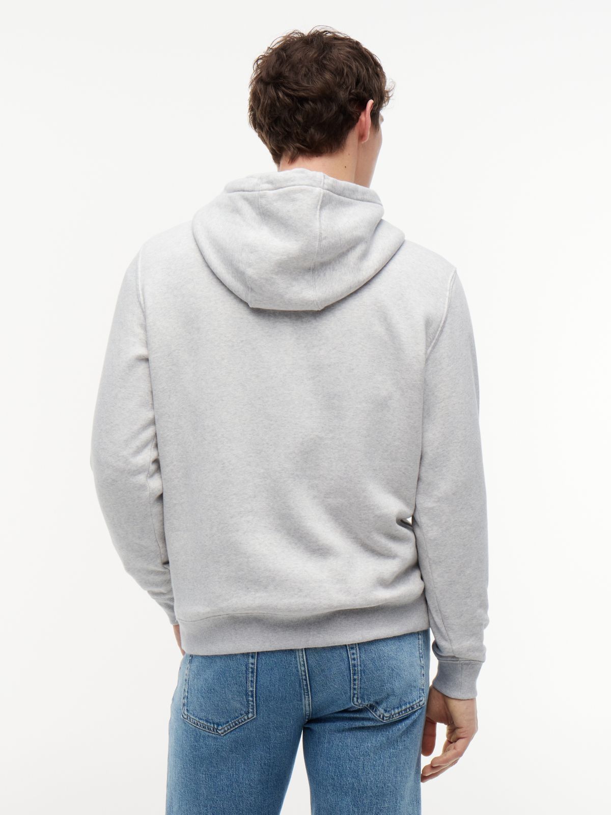 Flag Embroidery Fleece Drawstring Hoody — Grey