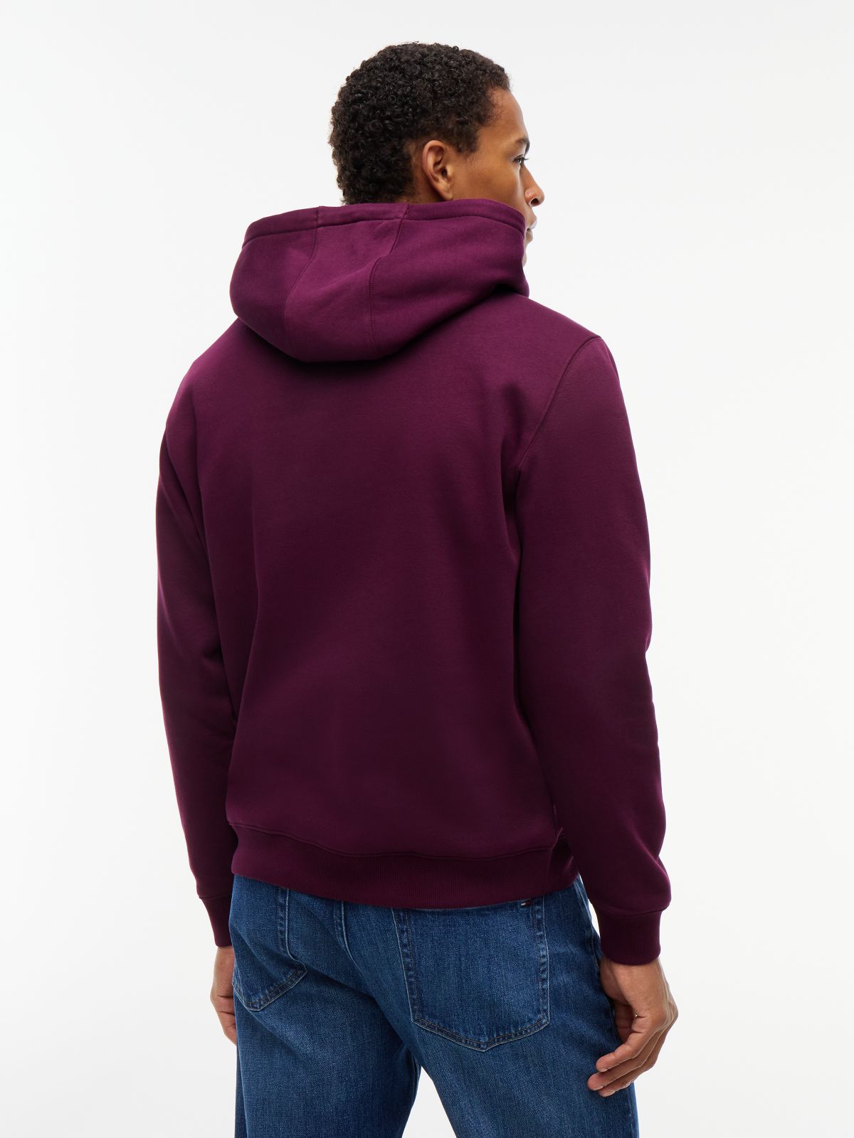Flag Embroidery Fleece Drawstring Hoody — Purple
