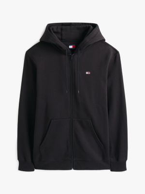 schwarz reißverschluss-hoodie aus gebürstetem fleece für herren - tommy jeans