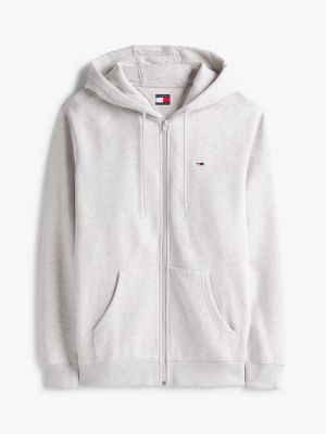 grey brushed fleece zip-thru hoody for men tommy jeans