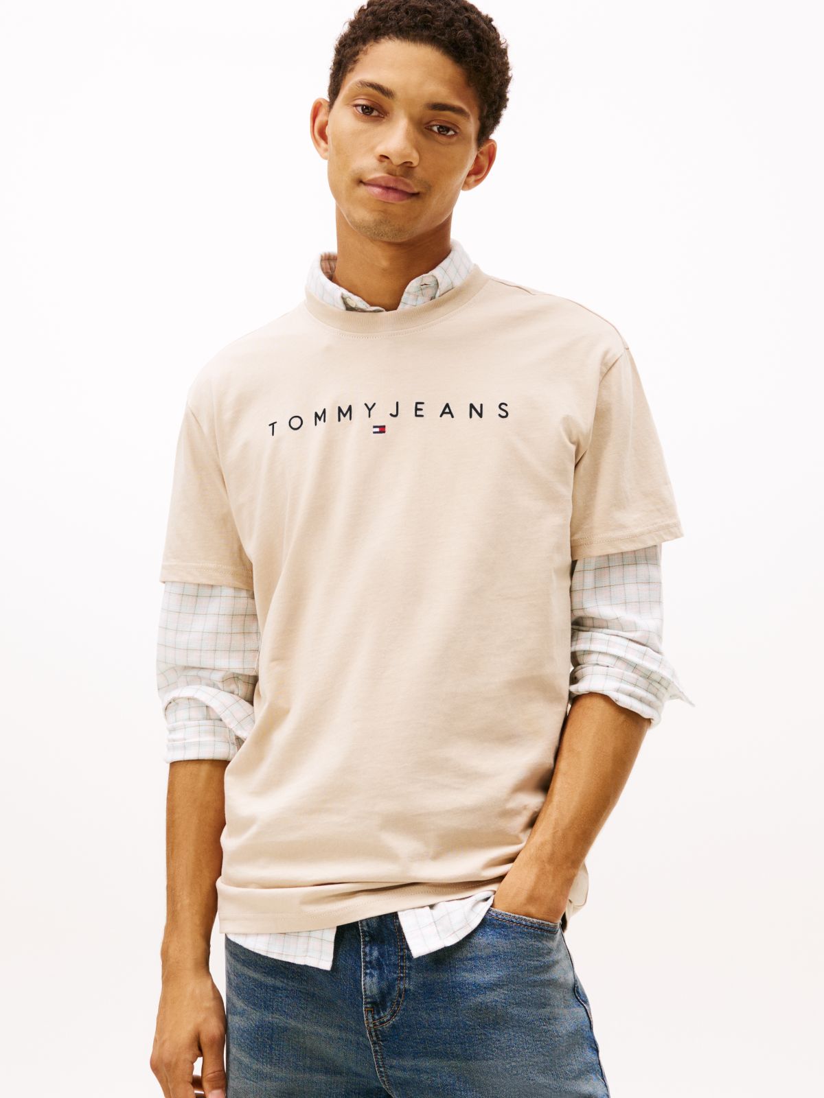 Linear Logo Jersey T-Shirt — Beige