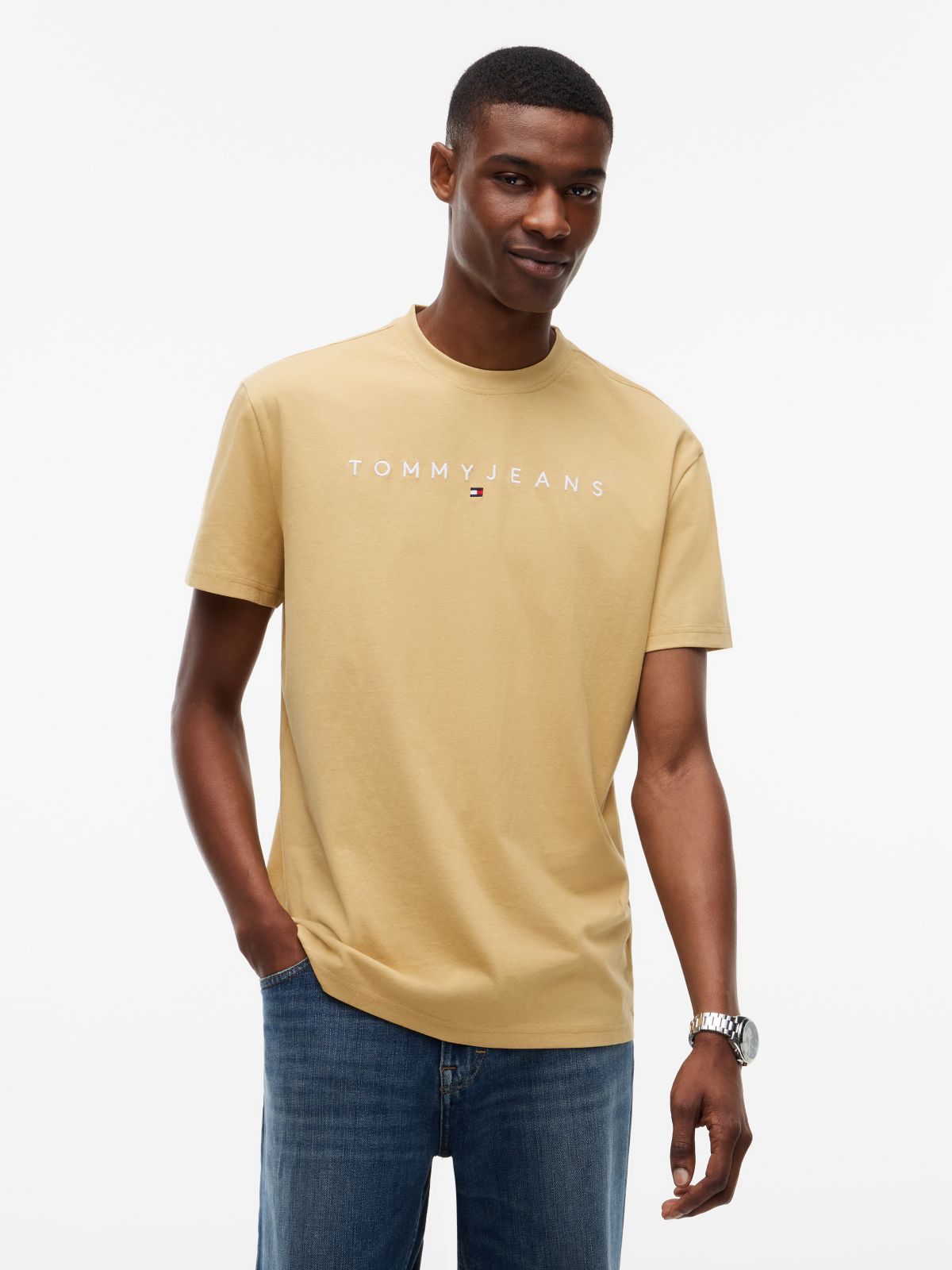 Linear Logo Jersey T-Shirt — Beige