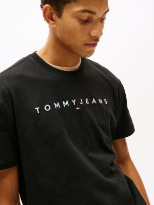 t-shirt à logo brodé noir pour hommes tommy jeans