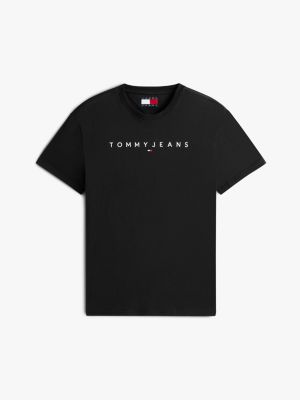 black linear logo embroidery t-shirt for men tommy jeans