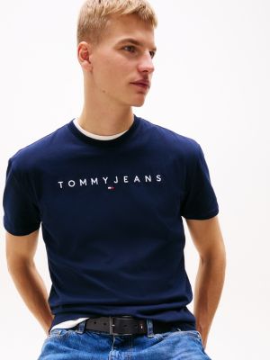 blau t-shirt mit aufgesticktem logo für herren - tommy jeans