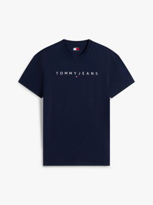 t-shirt à logo brodé linéaire bleu pour hommes tommy jeans