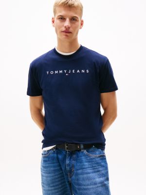 blue logo embroidery t-shirt for men tommy jeans