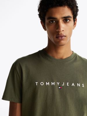 grün t-shirt mit aufgesticktem logo für herren - tommy jeans