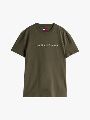 t-shirt con logo ricamato verde da uomini tommy jeans