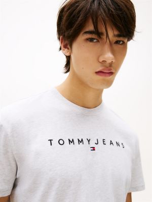 grey logo embroidery t-shirt for men tommy jeans