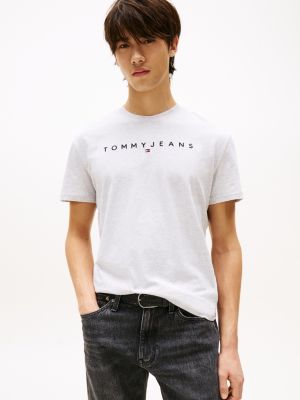 grey logo embroidery t-shirt for men tommy jeans