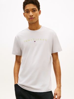 grey linear logo embroidery jersey t-shirt for men tommy jeans